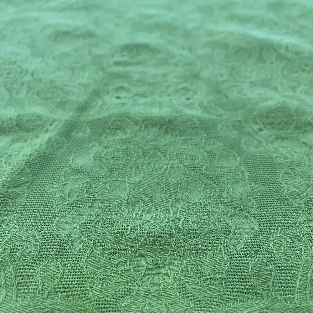 Green Floral Brocade Fabric Tablecloth 46 x 61